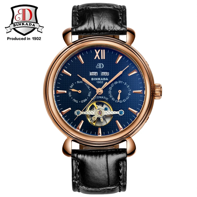 BINKADA мужские часы мужской Элитный бренд механические деловые наручные с тройным