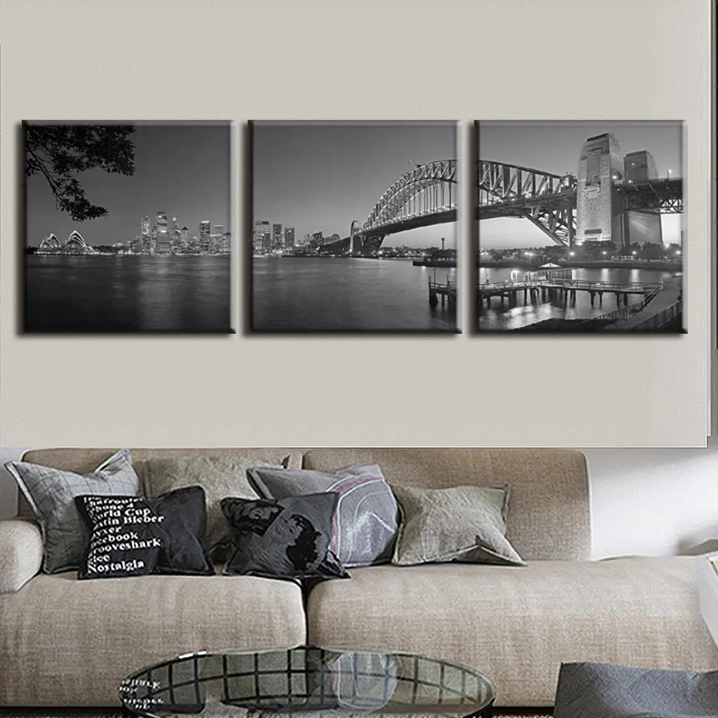 3 шт./компл. Сиднейский мост Харбор в сером цвете парусиновые принты пейзаж