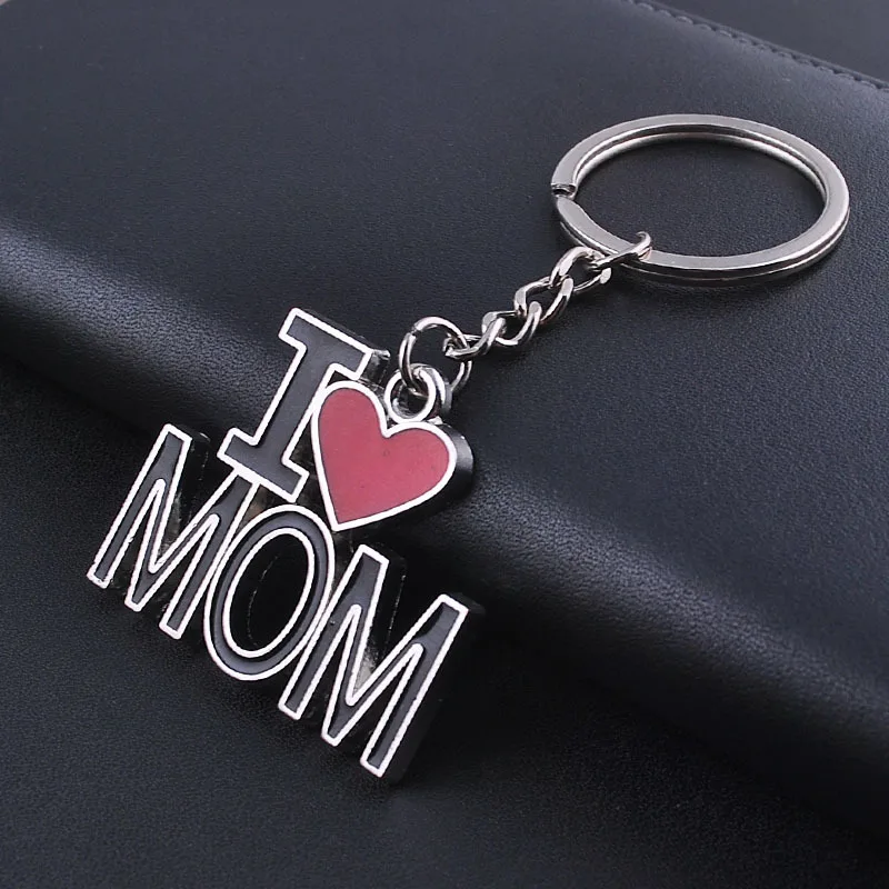 12 шт./лот) буквы I LOVE MOM/PAPA брелки модная в форме сердца ключ из металлического сплава кольца подарок на День Благодарения сувенир - Цвет: i love MOM