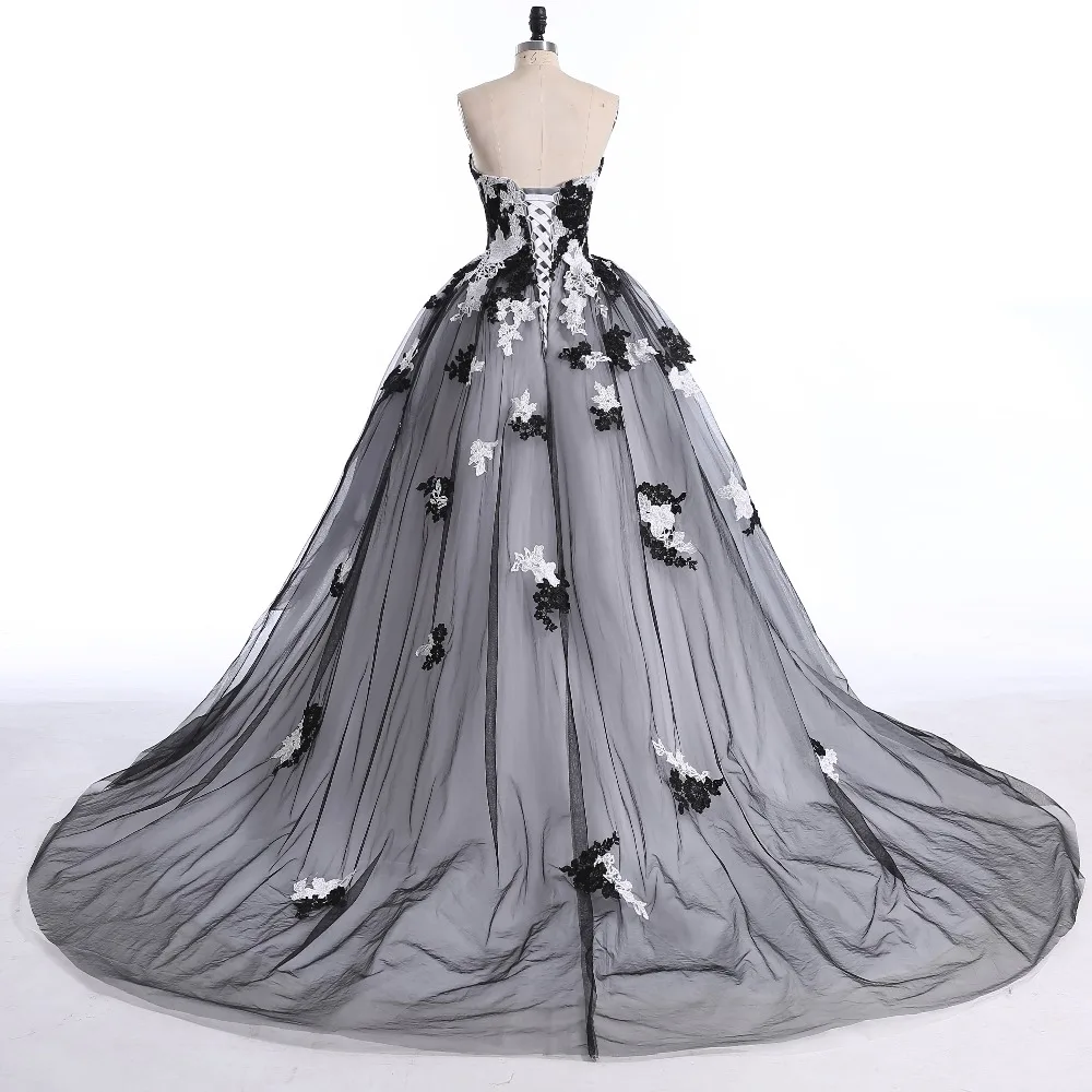 Женское бальное платье Белое и черное свадебное с кружевной аппликацией