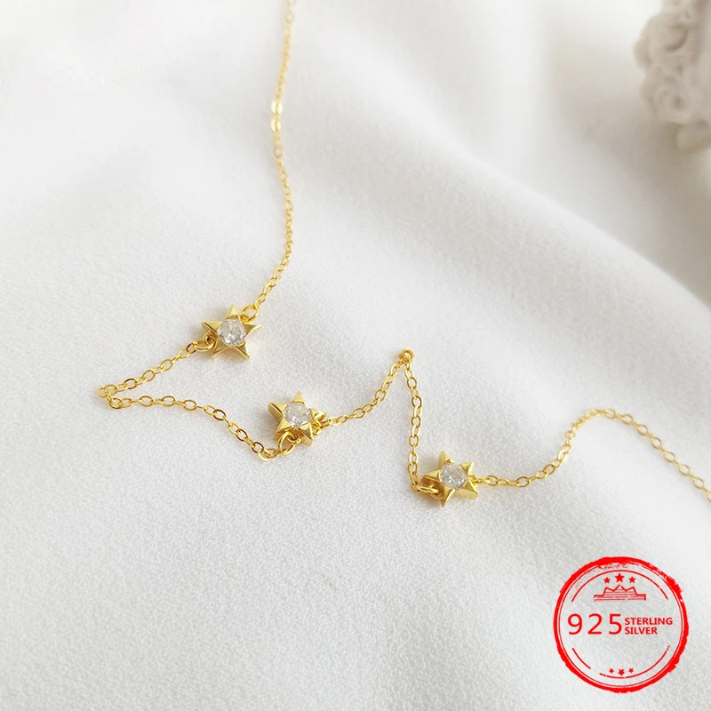 

2019 Hot Sale 925 Silver Women's Zircon Star Pendant Choker Necklace Fine Jewelry