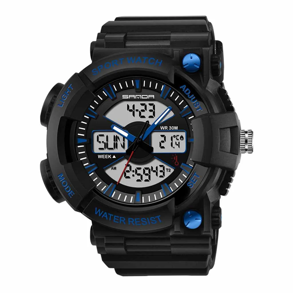 

SANDA Brand Luxury Military Sports Watches Men Quartz Analog LED Digital Clock Man Waterproof Dual Display Wristwatches Relogio