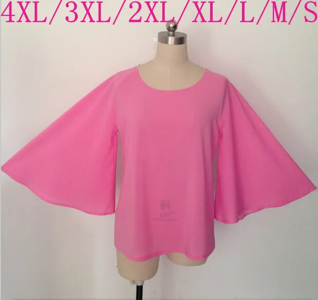 

2020 Europe and America Fashion Flouncing Bat sleeve chiffon blouse ,women pink color casual shirts,plus size S - 4XL vestidos