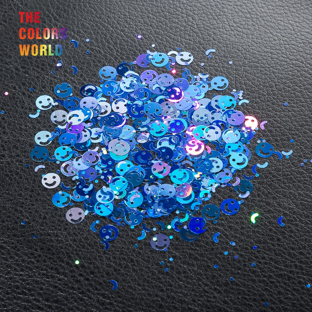 Голографический лазерный темно синий цвет смайлик блеск для ногтей Блеск