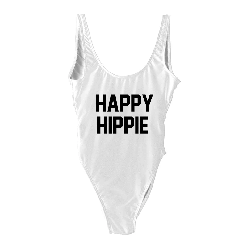 Женский купальник с принтом HAPPY HIPPIE сексуальный высоким вырезом для женщин maillot de