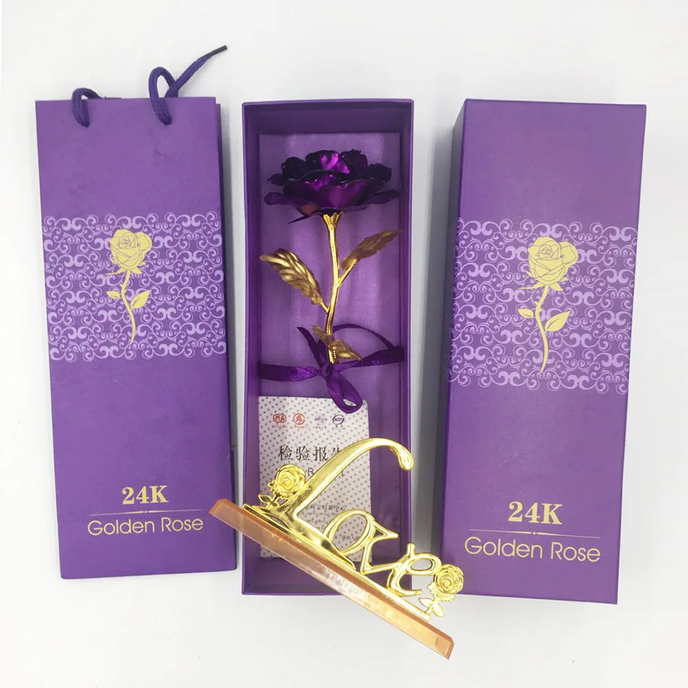 Модные однотонные 24K Золотая фольга с покрытием Розовое поддельные розы на День