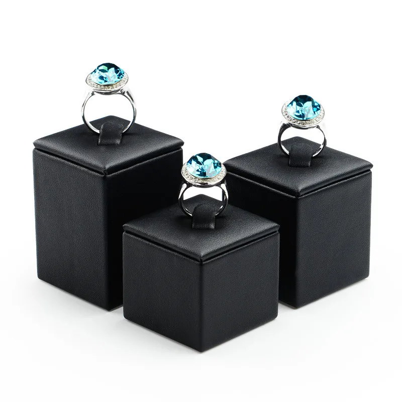 

3pcs New Fashion Black Leather Ring Display Holder Ring Display Rack Ring Display Stand PU Leather Ring Holder