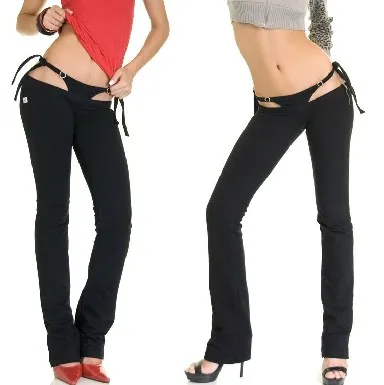 

Free Shipping Women Personality Hipster Trousers Low Waist Sexy Little T Pants Fake Two Piece Britches Elastic Flared Pants