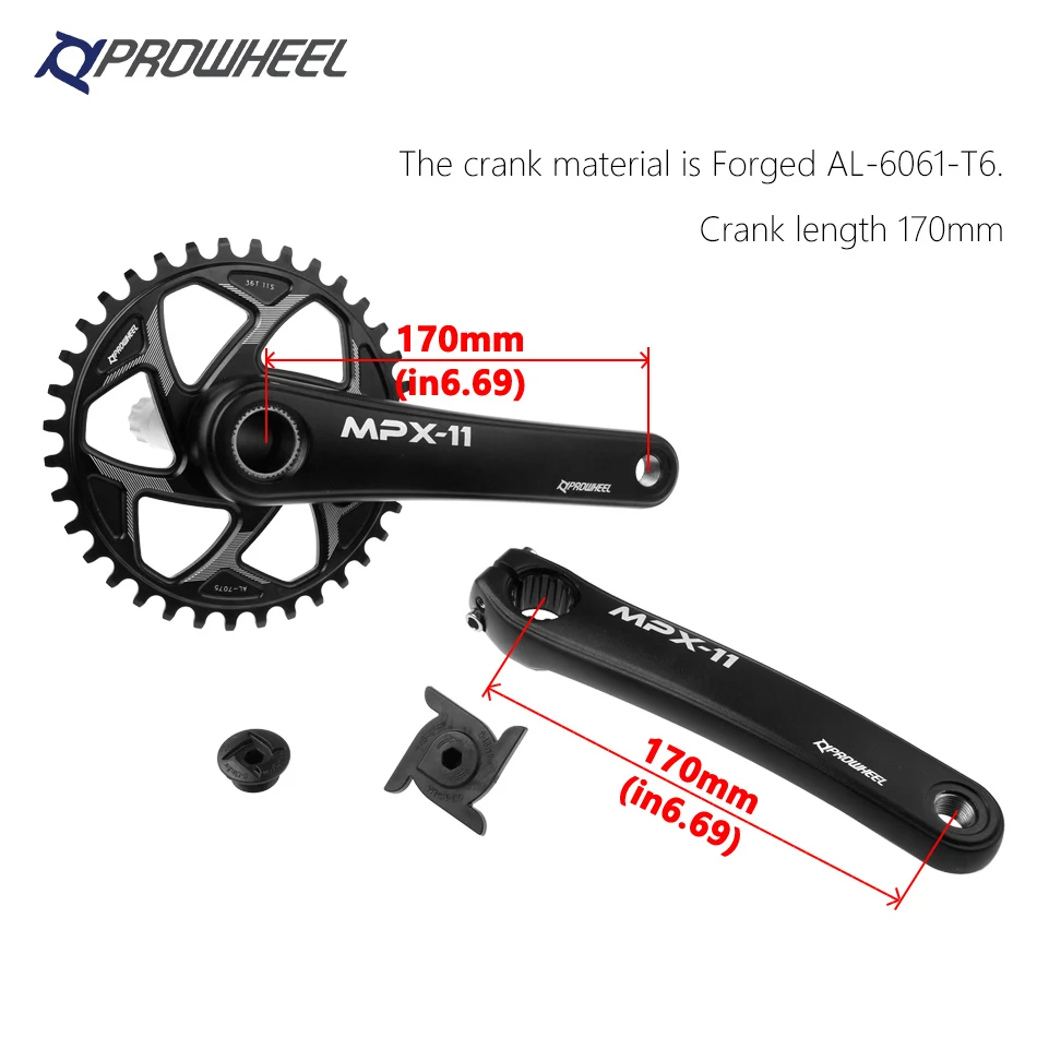 Комплект кривошипов PROWHEEL нижний кронштейн BB 170 мм 36 т полые зубья GXP 9/10/11 скоростей