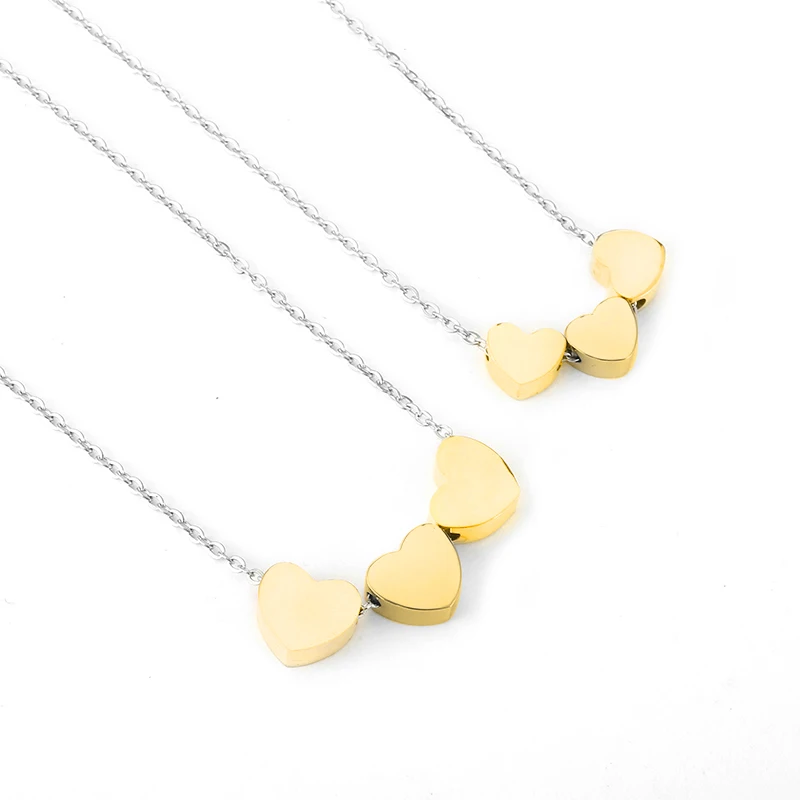 Mini Three Heart Pendant Necklace For Women Best Friends Choker Stainless Steel Rose Gold Silver Color Chain Jewelry Gift | Украшения и
