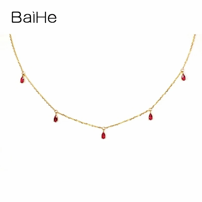 Ожерелье BAIHE из 18-каратного желтого золота с натуральным Рубином ожерелье для