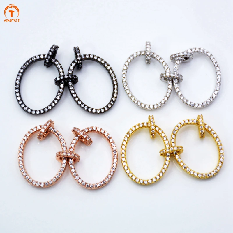 

ASA&TESS CZ Micro Pave Jewelry Connector Double oval Circle Link Connector versatile cubic zirconia pendant charm findings