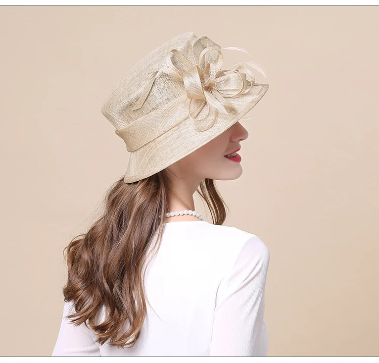 FS Королевский синий хаки леди Sinamay Hat Fascinators для свадьбы Для женщин мягкая фетровая шляпа с широкими полями Топ церкви цветок Кентукки шляпа котелок