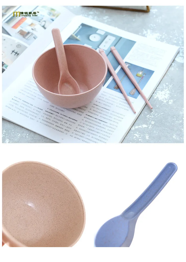 1 Набор миска из пшеничной соломы и риса с ложкой палочки для еды детская посуда