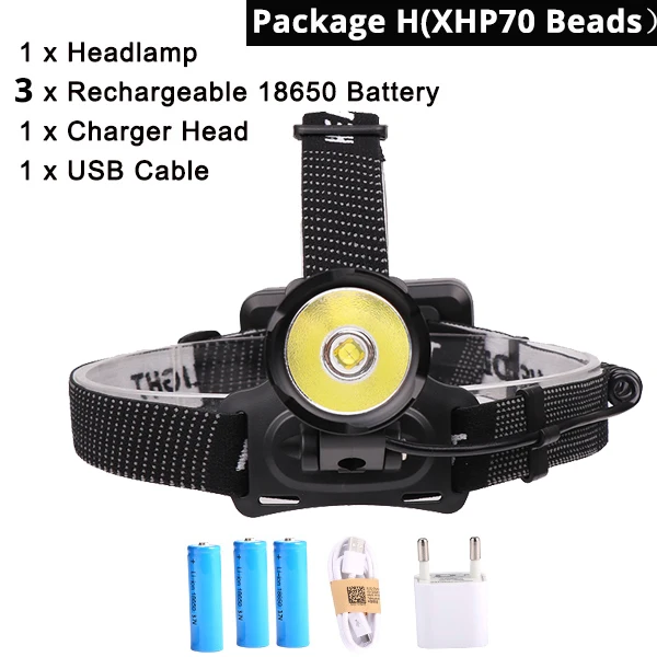 Packge H XHP70 50000LM XHP70 Светодиодная лампа Водонепроницаемая V6 самый мощный XHP50 фар Перезаряжаемые 18650 увеличения фонарь для велосипеда Фонари - Испускаемый цвет: Packge H XHP70