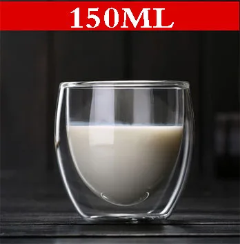 150ML GXYAYYBB 80 мл/150 мл/250 мл/350 мл/450 мл стеклянная чашка, двухслойная кофейная кружка из боросиликатного стекла, термостойкая, не обжигающая - Цвет: 150ML