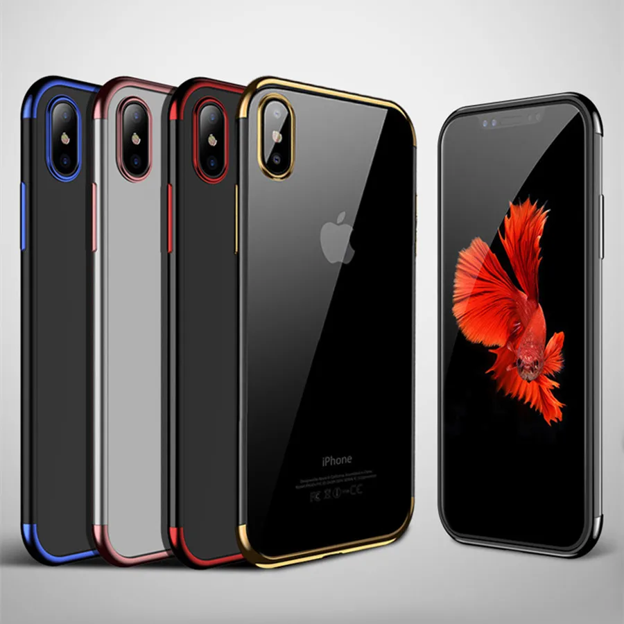 Luxury Slim Plating TPU Case For iphone7 Phone Cases iPhone X Transparent Silicone Glitter Cover 7 8 6 6S Plus |