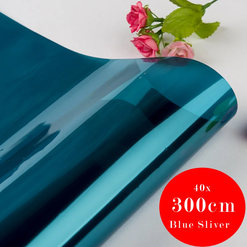 Blue Sliver W40cm 40/50/60*300CM Reflective UV Window Film Sticker Self Adhesive Mirror Film Glass Heat Transfer Vinyl Glass Stickers - Цвет: Blue Sliver W40cm