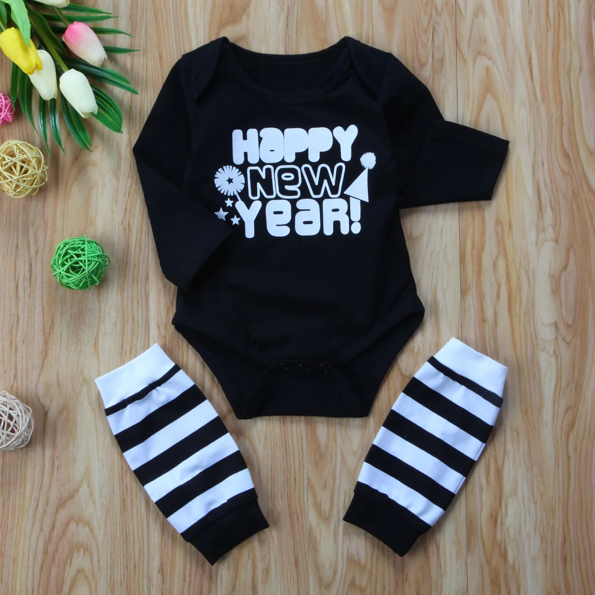 New Year Romper Tops+Leg Warmer Jumpsuit 2Pcs Newborn Baby Boy Outfits Sets | Детская одежда и обувь