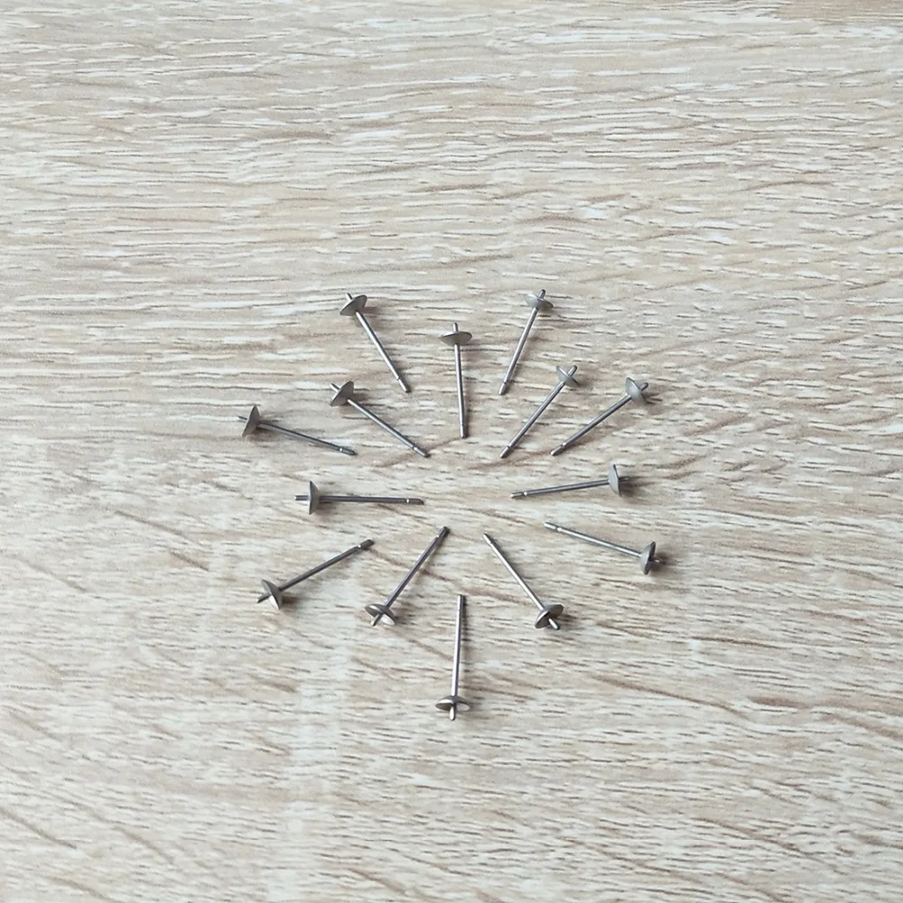 

Wholesale 20pcs/Lot Pure Titanium Stud Earring Post Finding Cupped Pad for Holding Pearl Gemston DIY Jewelry Making Accessories