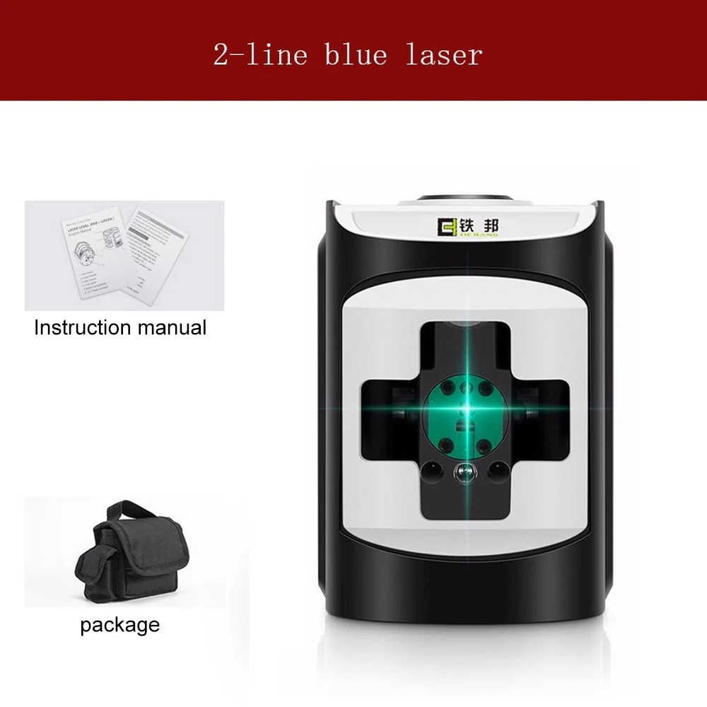 Blue Laser Красный зеленый синий лазерный уровень 2 линии зеленый луч поперечная линия Авто самонивелирующийся горизонтальный и вертикальный с верхней стеной кронштейн - Цвет: Blue Laser