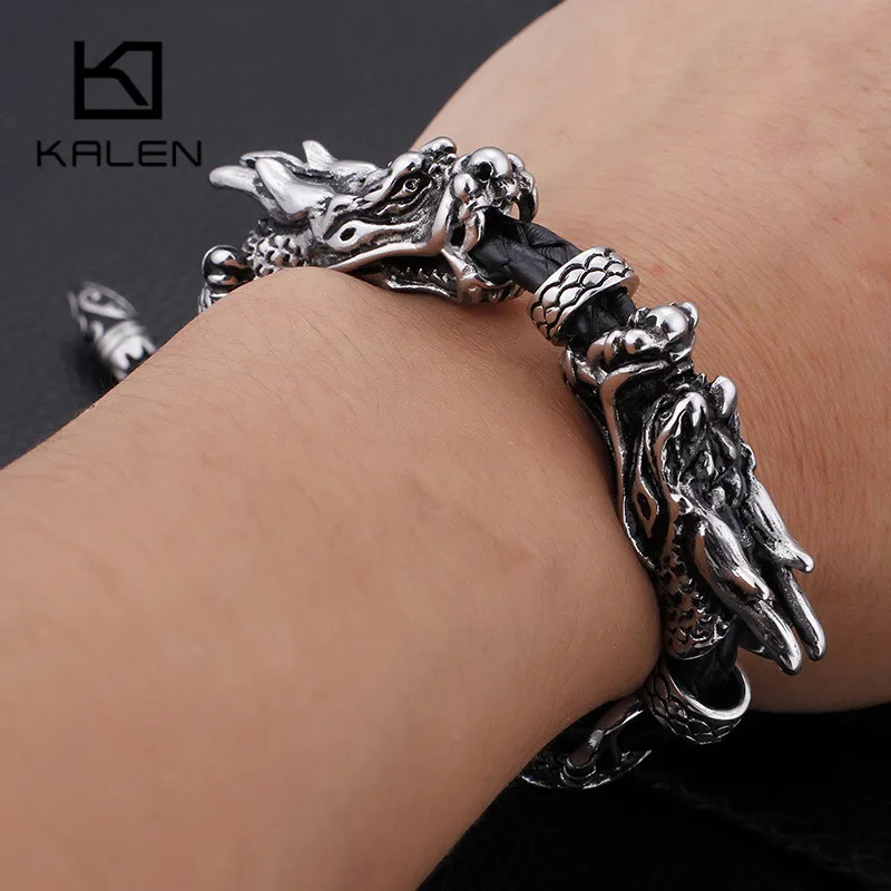 Новый Двухслойный Кожаный Регулируемый браслет KALEN мужской из нержавеющей стали