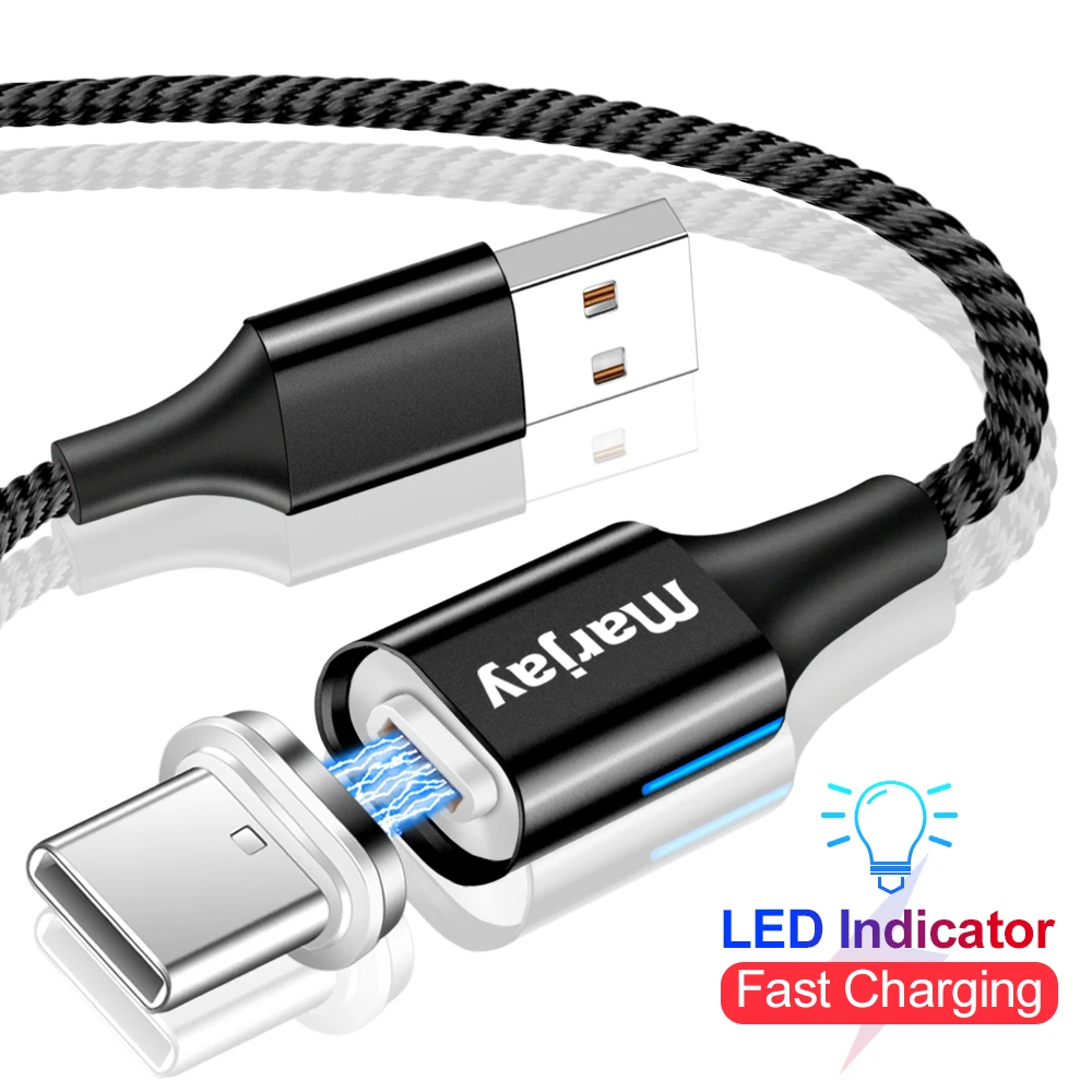 Marjay Магнитный светодиодный светильник type C 3A usb type C кабель USB C Быстрая зарядка QC 3,0 зарядное устройство type-c кабель для samsung S10 S9 Xiaomi 9