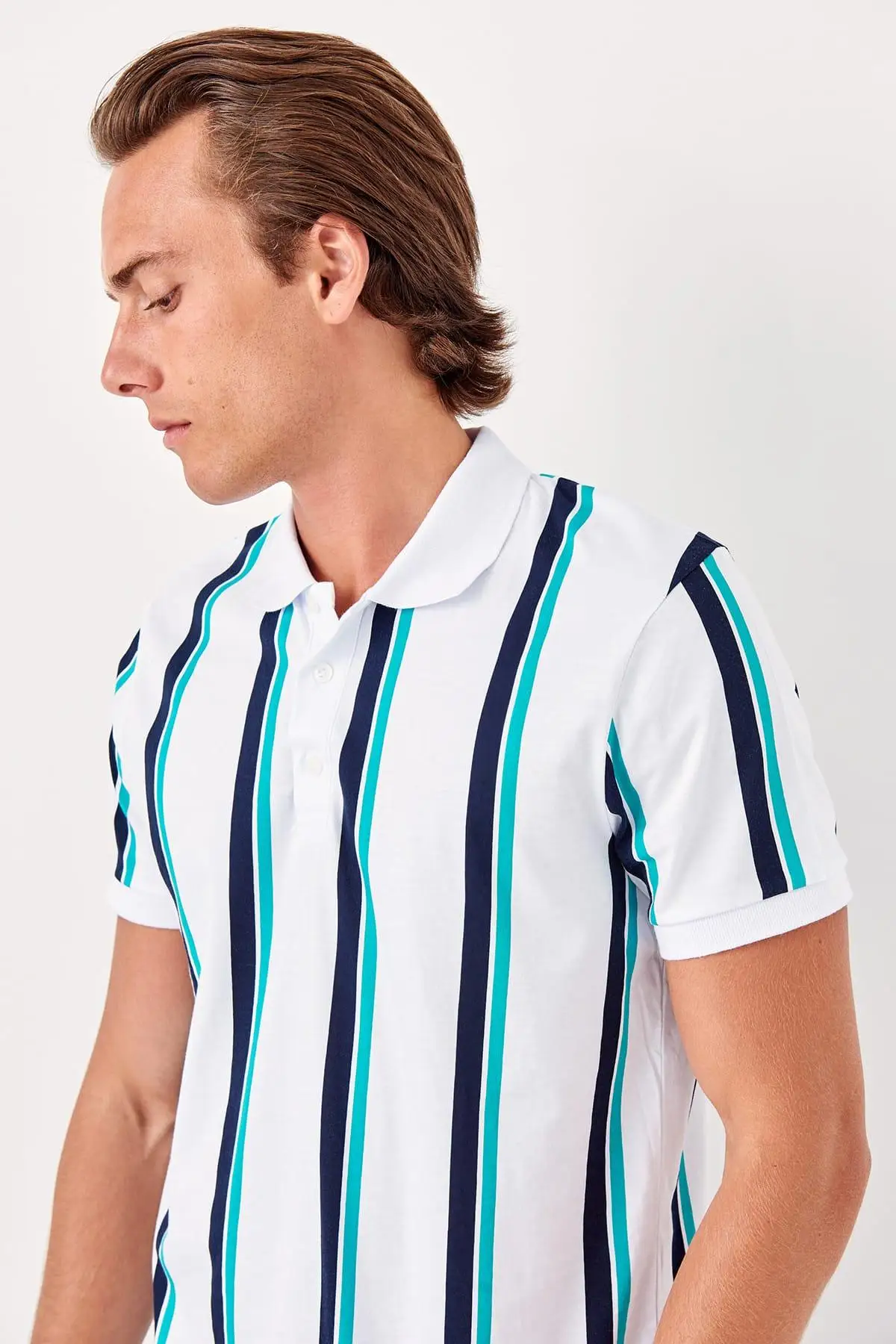 Trendyol белый мужской полосатый новый воротник поло Футболка TMNSS19PO0059 | Мужская