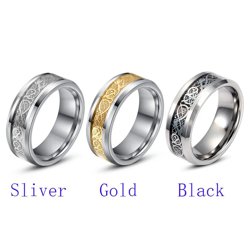 Мужское кольцо из нержавеющей стали Золотое с драконом винтажное обручальное в