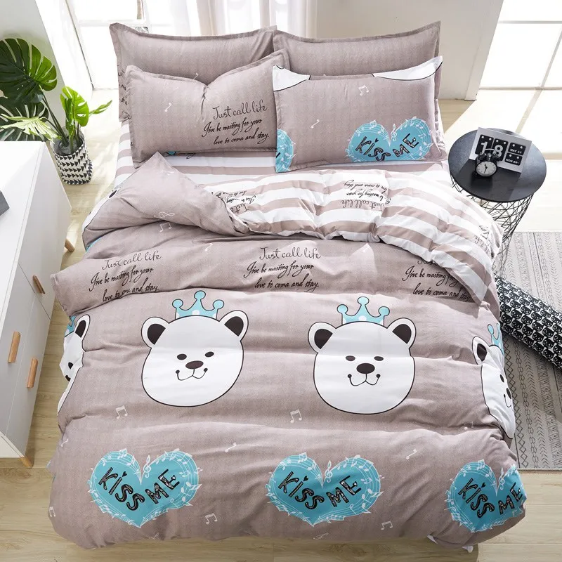 Solstice Bed Linen Mixed Color Cartoon Flowers Striped Lattice Style Cover Sheet Duvet Pillowcase 4pcs Bedding Set|4pcs bedding set|bedding setbed