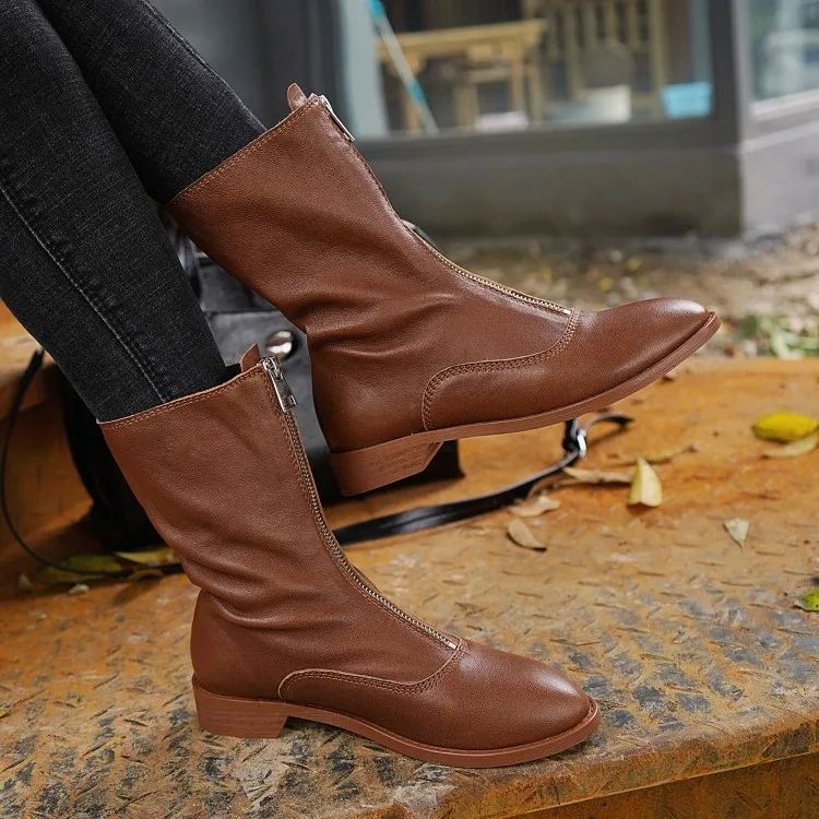 Big Size 9 10 11 12 Round-headed pure salad zipper flat-bottomed boots | Обувь