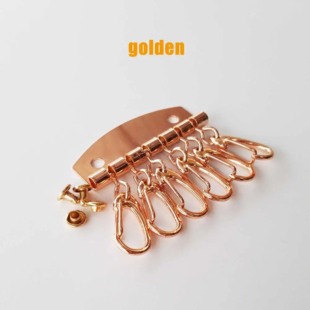 golden DIY Keychain Wallet Key Ring Row Organizer 6 Hooks Clasp Clip Leather Bag Handbag Purse Hardware Part Leathercraft with rivet - Цвет: golden
