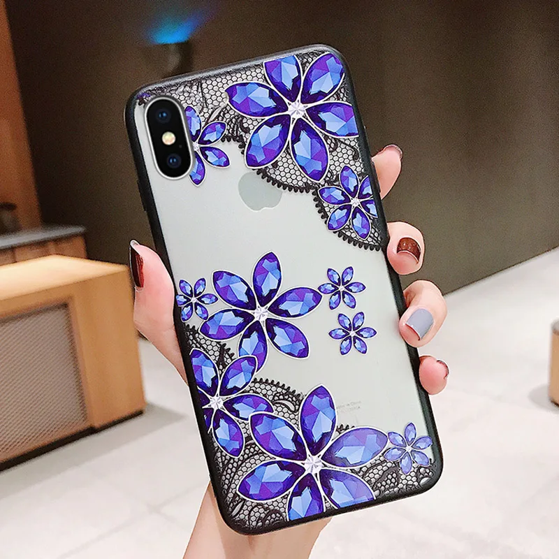 Rheinruby роскошный 3D рельефный кружевной Цветочный чехол для iPhone X XS XR Max Чехлы 6 S 7 8 Plus