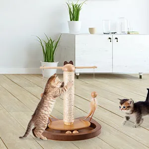 Вращающаяся на 360 ° Удочка с пером, игрушка для кошек, многофункциональная прочная деревянная игрушка, Когтеточка из сизаля, игрушки для кошек, стол для котят