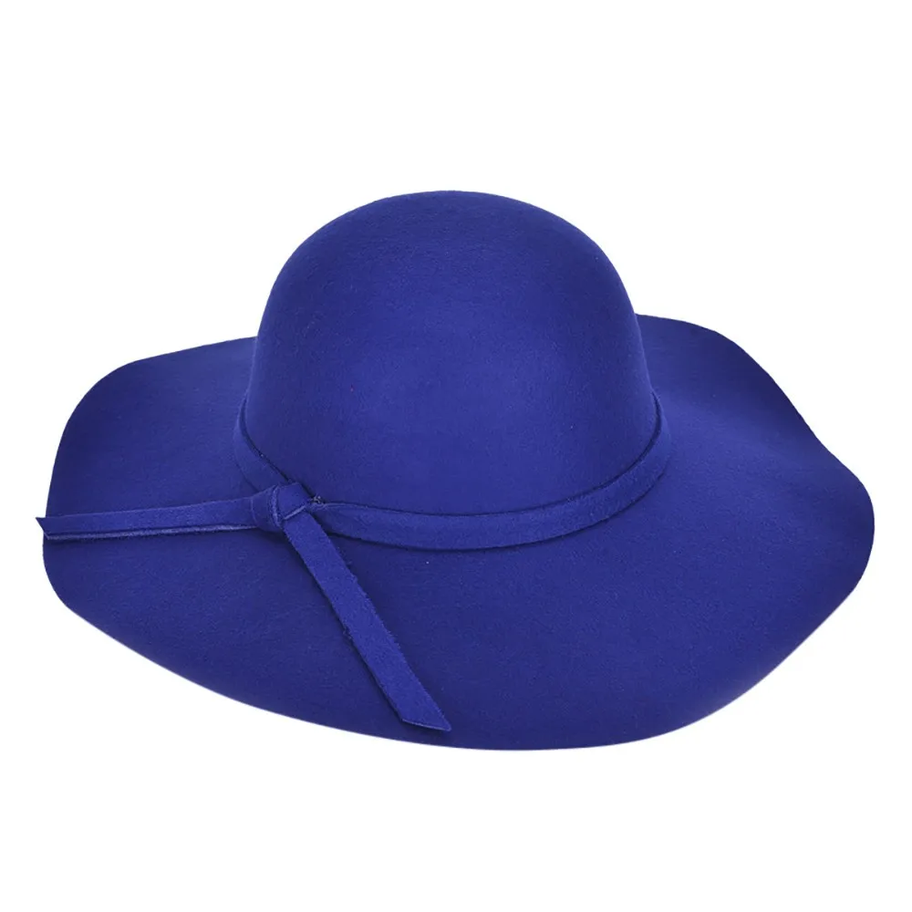 Blue Модная женская шляпа с широкими полями, шерстяная фетровая пляжная шляпа-котелок, летняя большая Повседневная шляпа gorras mujer# pingyou - Цвет: Blue
