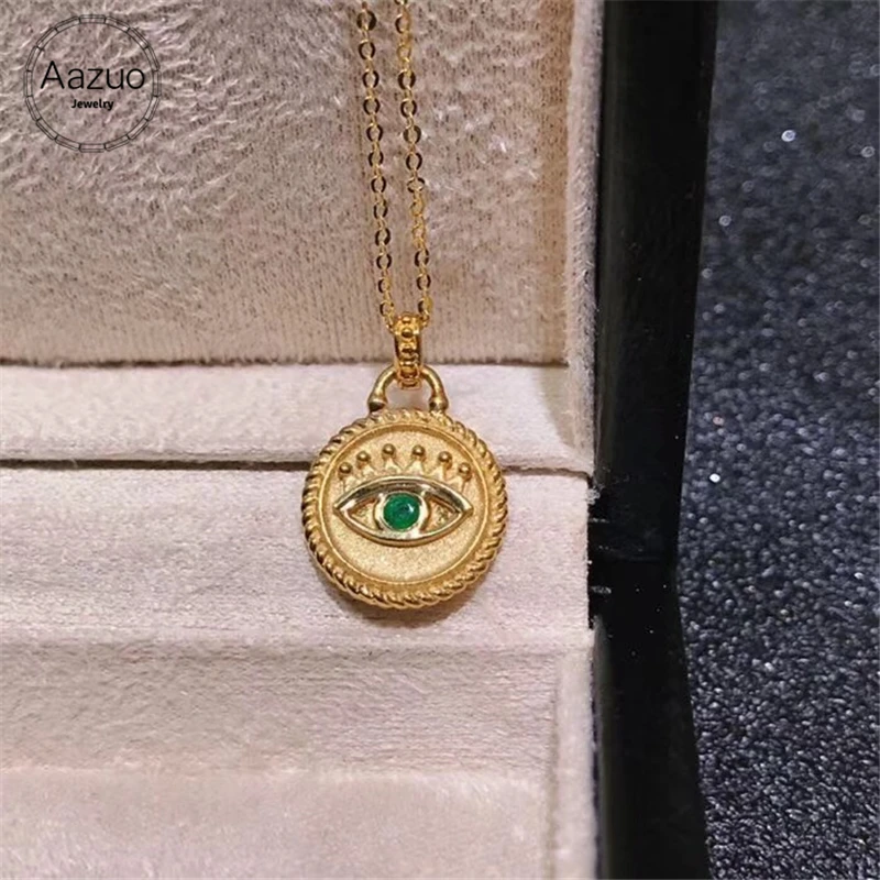 Aazuo настоящая 18 K желтое золото натуральный изумруд микро проложить глаз круглая свободная подвеска-ожерелье подаренное для женщин День рождения Au750