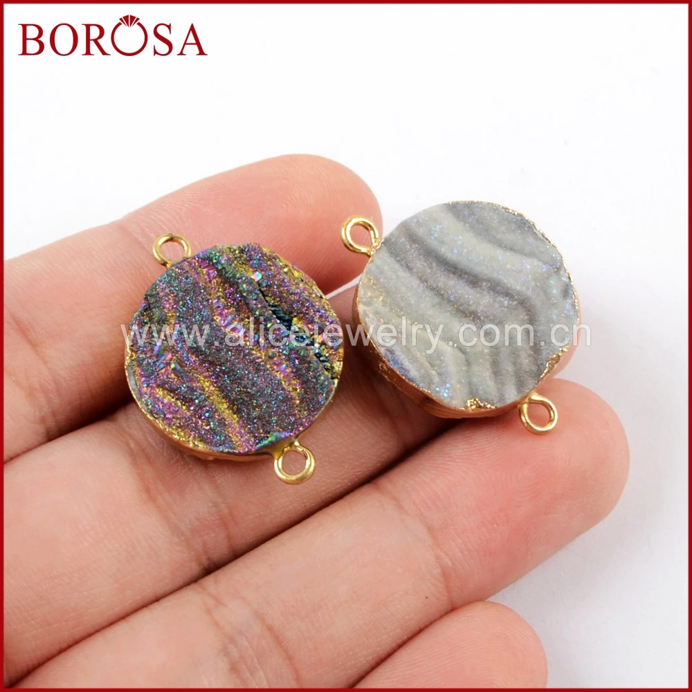 BOROSA 10 шт. круглый Радужный титановый Галактический кварц Друза медный
