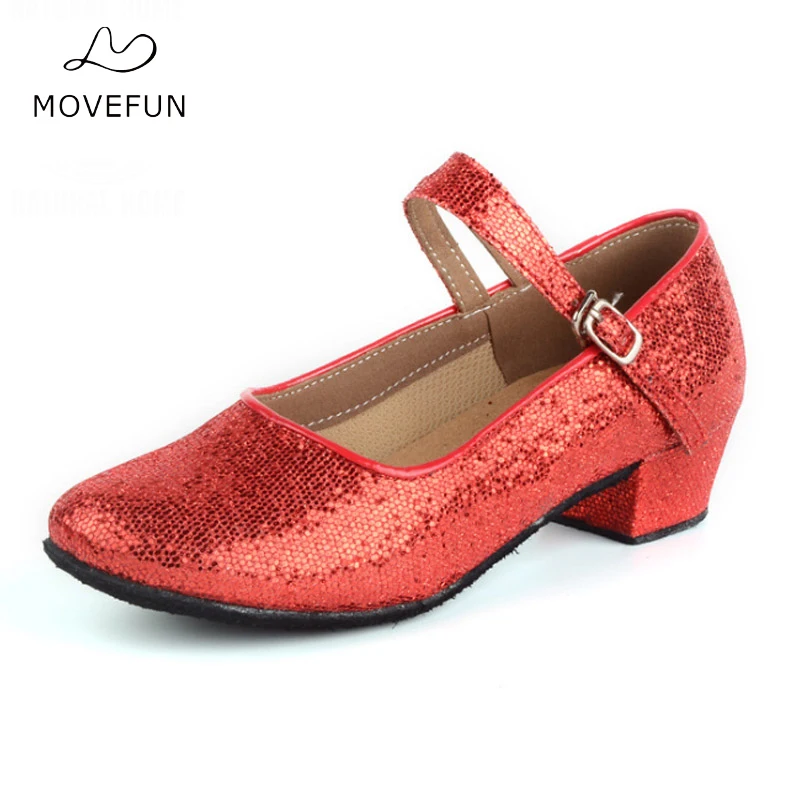 MoveFun/брендовые Детские блестящие туфли для латинских танцев девочек