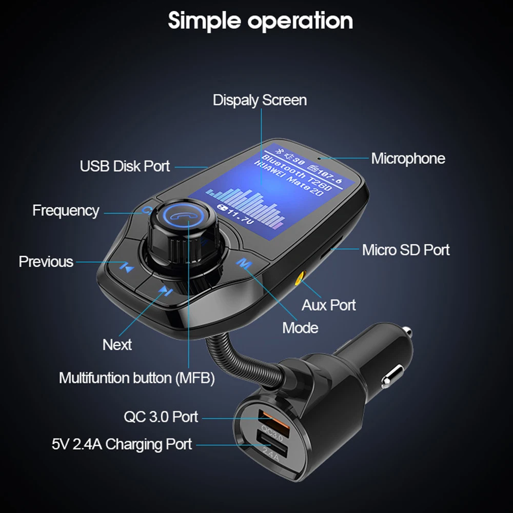 Автомобильный Bluetooth-модулятор JINSERTA 3 5 мм AUX FM mp3-плеер два USB-порта быстрая зарядка