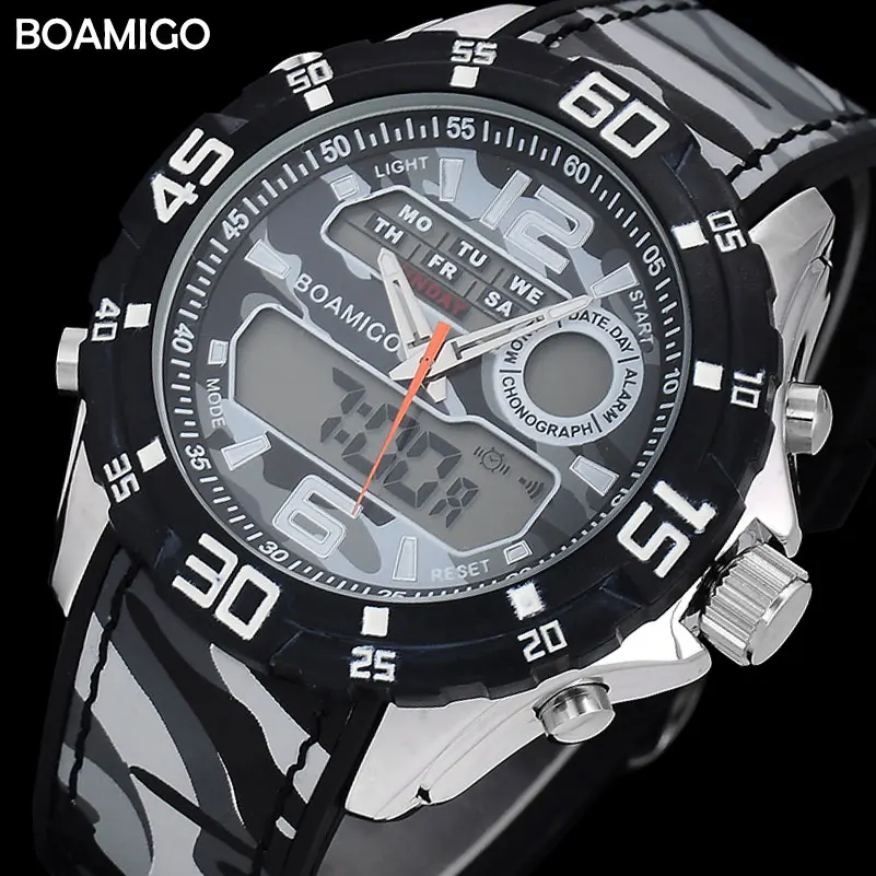 Военные мужские спортивные часы для мужчин топ бренд BOAMIGO кварцевые светодиодный