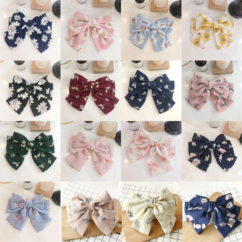 

New Fashion Quality Big Large Girls' Hair Bow Broken Flower 3 Layers Chiffon Barrette Hair Clips Women Ponytail Hair Accessories