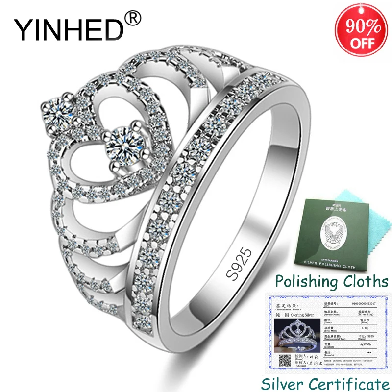 Отправьте сертификат! Женское кольцо с короной YINHED свадебные кольца из 100%