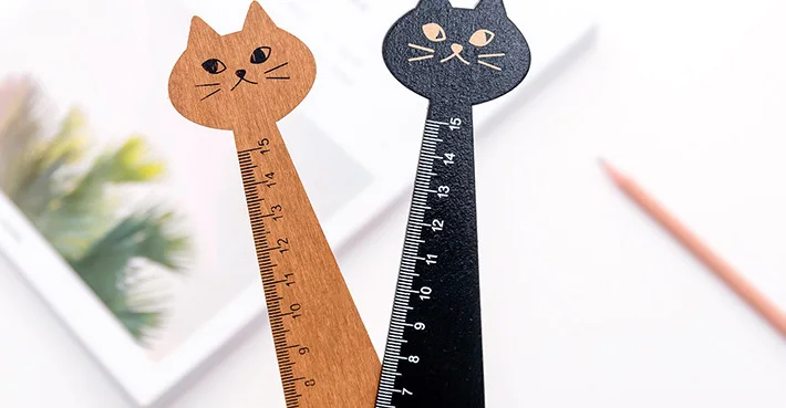 1 шт. милый кот твердая деревянная линейка 15 см мультфильм рисунок подарок прямая Линейка деревянная ученическая призы офисные школьные канцелярские принадлежности