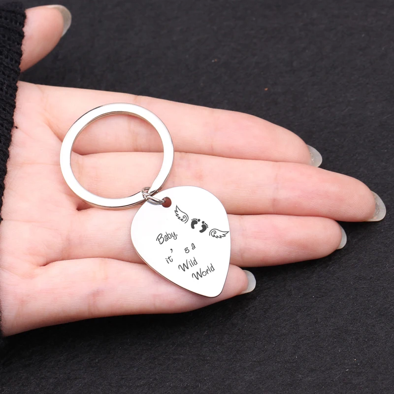For Baby Loss Memorial Gift Guitar Pick Stainless Steel Keychain Hand Stamped It's A Wild World Fashion Jewelry Tag | Украшения и