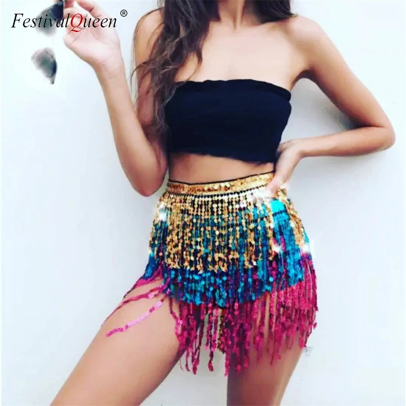 FestivalQueen 2018 новая бандажная юбка с бахромой и блестками женские летние пляжные