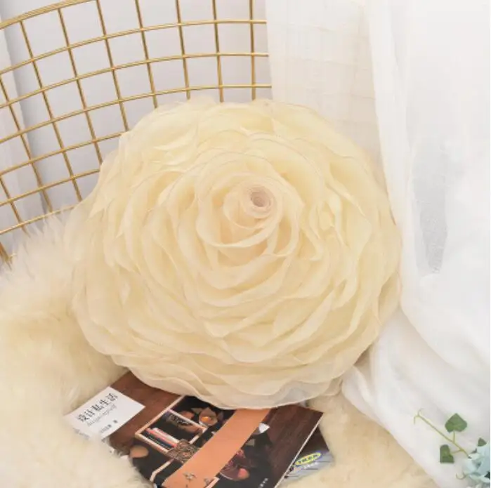 Beige 3D Роза Подушка принцесса кровать пряжа цветы диван марлевые кружева Подушка Свадебный домашний декор Роза сиденье Подушка День Святого Валентина подарок для влюбленных - Цвет: Beige