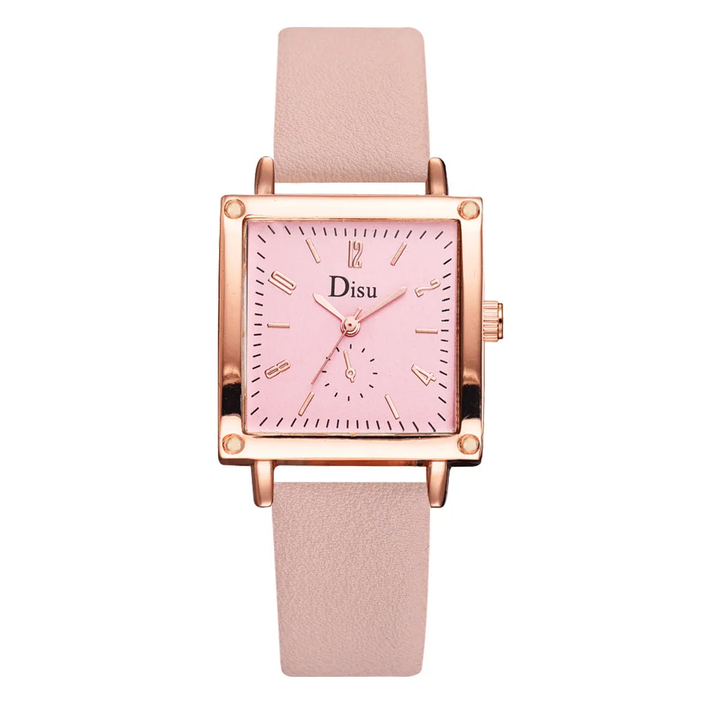 

women watches Disu Single Eye Digital Scale Square Dial Simple luxury leather strap Ladies Quartz watches wristwatch Q60