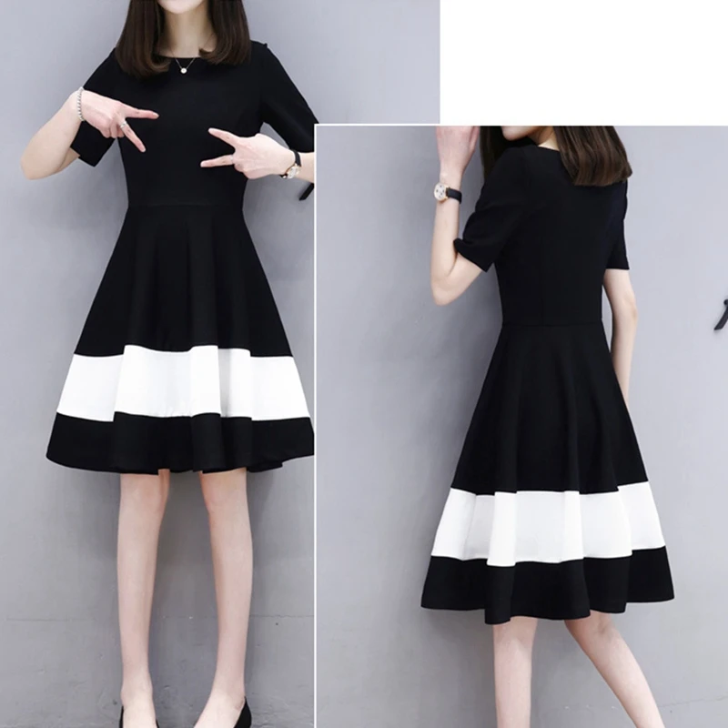 Женское платье SIMLOVEYO черное повседневное свободное с коротким рукавом и круглым