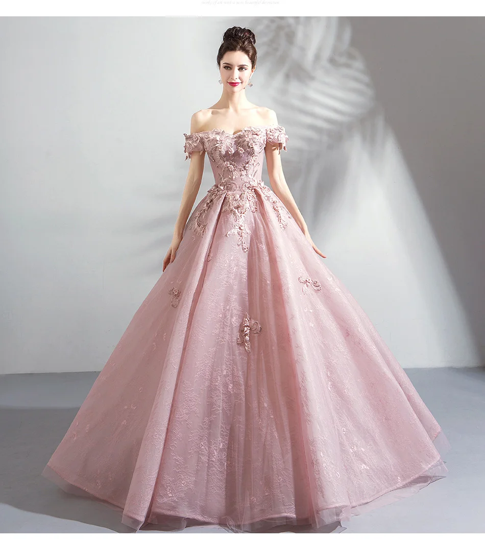 Платья для выпускного вечера 2019 Vestido розовое кружевное бальное платье с