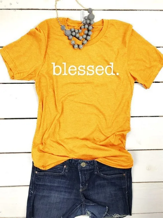 

BLESSED yellow t-shirt women fashion funny slogan tops grunge tumblr gift Christian quote kawai tees camisetas art tshirt -J703